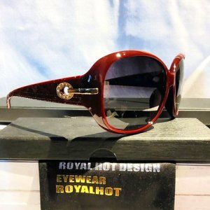 Womens Polarized Sunglasses 100%UV Black Lens 60mm Burgundy Oversized Frame